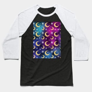 Galaxy And Moons Pattern - Night Sky Baseball T-Shirt